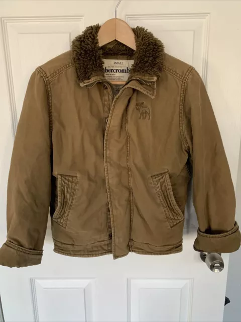 ABERCROMBIE & FITCH Boys ADIRONDACK Jacket, Small, Brown Faux Fur EUC