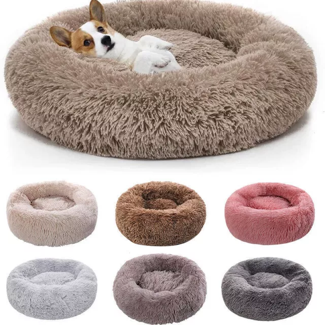 Washable Dog Bed Donut Soft Round Plush Cat Beds For Calming Pet Anti Anxiety UK