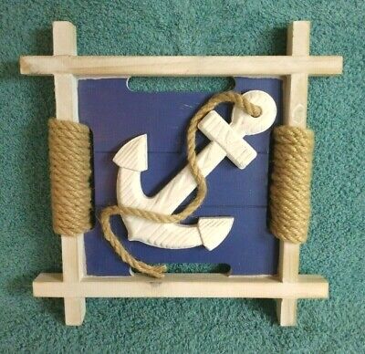 Anchor & Rope Wood Plaque Wall Decor From Hobby Lobby - Blue & White - Free Ship