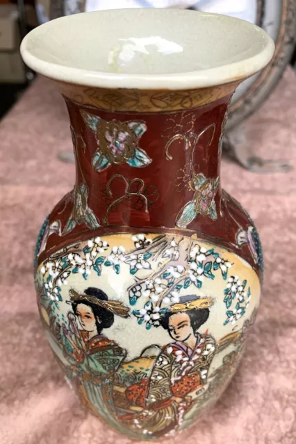 Edle Sammler Vase Royal Satsuma Japan Asiatika Handdekoriert gemalt Goldauflage