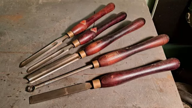 5x Woodturning chisels Henry Taylor, Hamlet, Buck and Ryan ring tool gouges skew