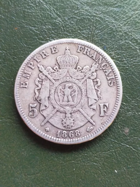 France monnaie 5 francs 1868 BB Napoléon III en argent