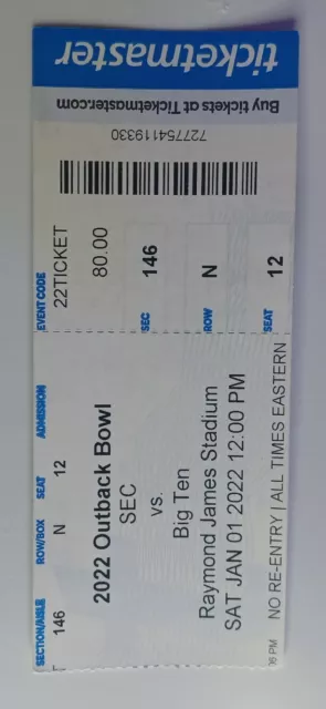 2022 Outback Bowl Penn State vs Arkansas Razorbacks Football Ticket Stub