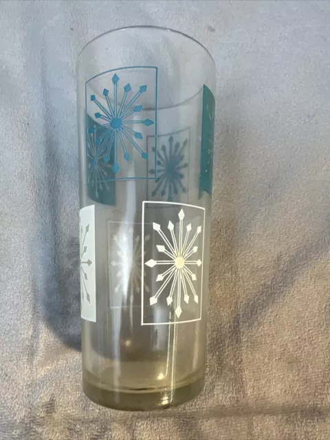 Vintage Hazel Atlas Atomic Starburst Glass Tumbler Teal MCM Mid Century