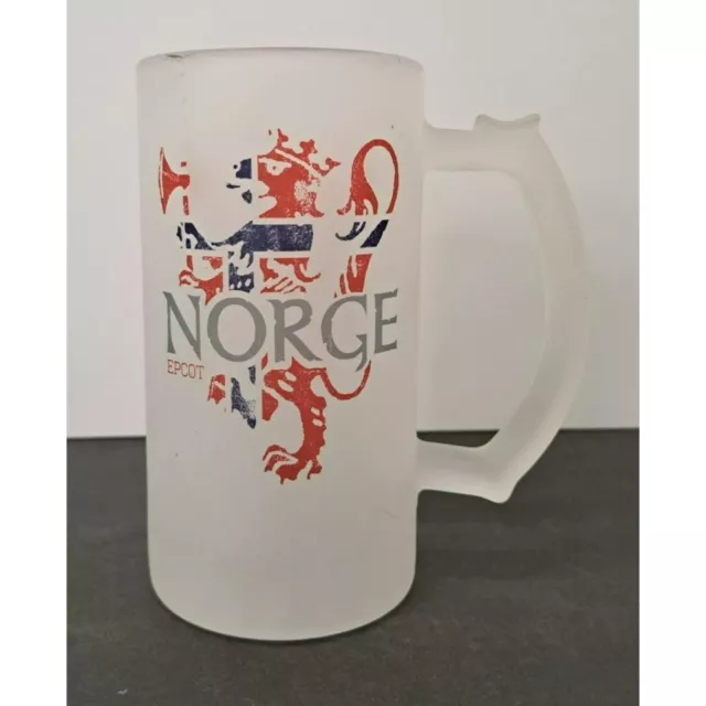 VINTAGE RARE EPCOT NORGE Beer Stein Mug Frosted Glass with Lion Norway Flag