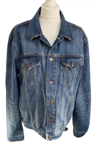 Gap Mens Size L Denim Jacket Blue Cotton Button Up Pockets Collared Long Sleeved