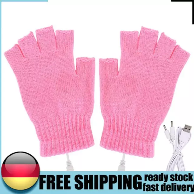 Women Men Electric Heating Gloves USB Thermal Gloves for Sports Skiing (Pink) DE