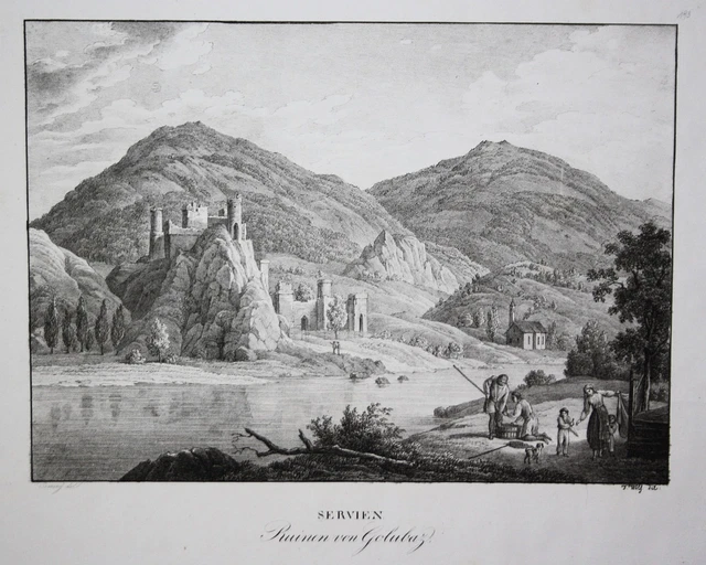 Golubac Branicevo Serbia Kunike Lithograph Litografia 1824