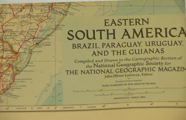 Vintage 1955 National Geographic Map of Eastern South America (c)