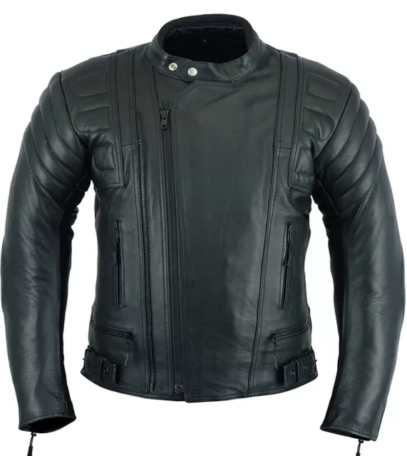 Stealth Moto Cuir Veste Moto Double Fermeture Avant