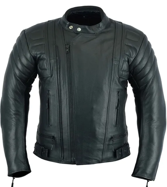 Stealth Motorbike Leather Jacket Motorcycle Double Zip Front