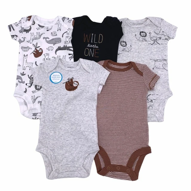 New Carter's Baby Boys Infants 5 Pack Bodysuits Short Sleeves Rompers Set