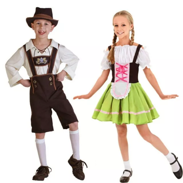 Pantaloni in pelle bambini bavaresi tedesco Oktoberfest pantaloncini tradizionali costume da cameriera birra