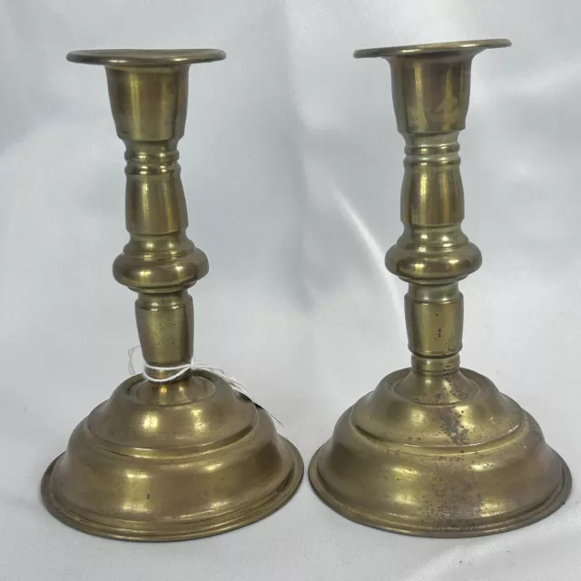 Pair Of Antique Mid 1800's Pair of Brass Candlesticks 5.25" Traditional Colonial