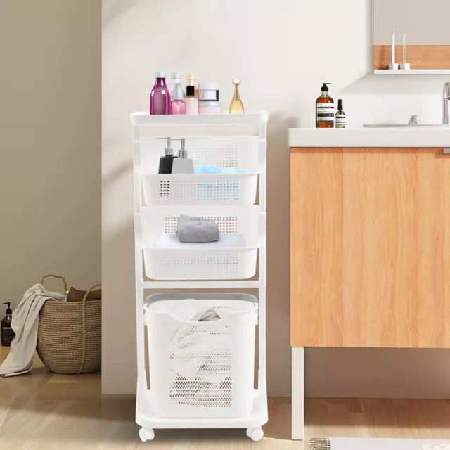3-Tier Large Rolling Clothes Storage Cart Organizer Shelf Laundry Hamper Basket