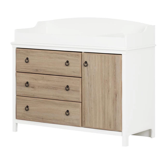Cotton Candy Changing Table with Station, Pure White and Rustic Oak