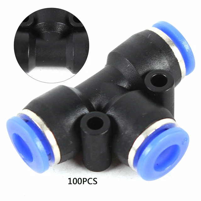 100 piezas conector neumático tipo T de 6 mm/8 mm junta de tubo de línea aérea accesorios rápidos EE. UU.