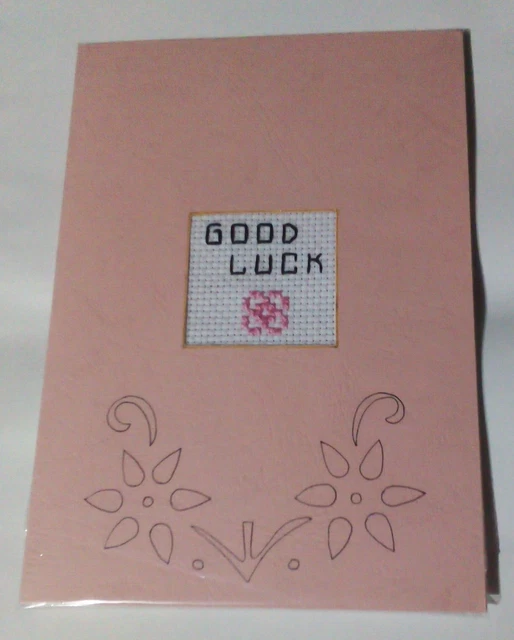 Handmade Good Luck Card with Cross Stitch Design Greeting for Job Home Exam New