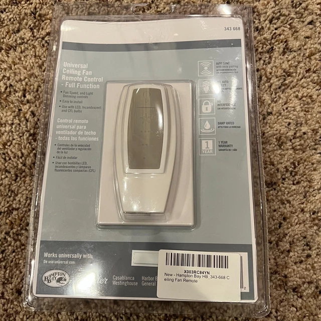 HAMPTON BAY HUNTER Universal Ceiling Fan Remote Control Model 343 668 White 29.85 PicClick