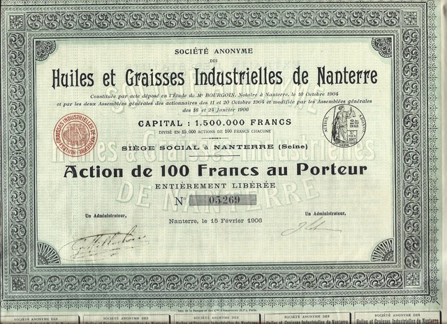 LOT : 6 X S. A. Huiles et Graisses Industrielles de Nanterre 1906