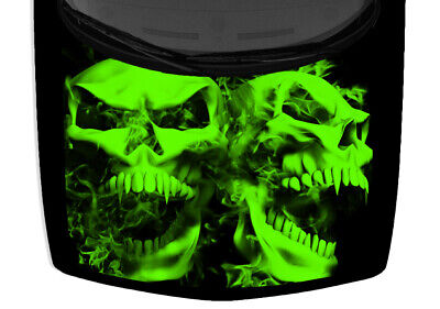 Flames Grunge Fangs Skulls Truck Green Car Vinyl Graphic Hood Wrap Decal Black