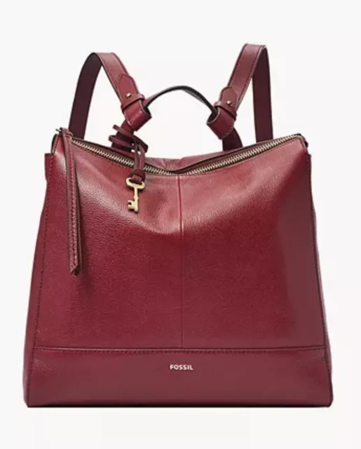 Fossil Elina Red Leather  Convertible Backpack Brass  Charm NWT  FREE SHIPPING