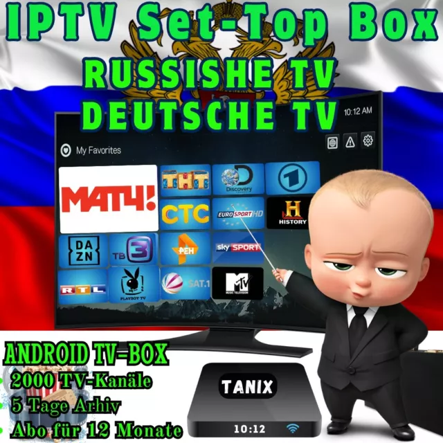 Русское ТВ, Russische,Deutsche Tv ~2000 Kanäle ohne ABO + Smart TV Box