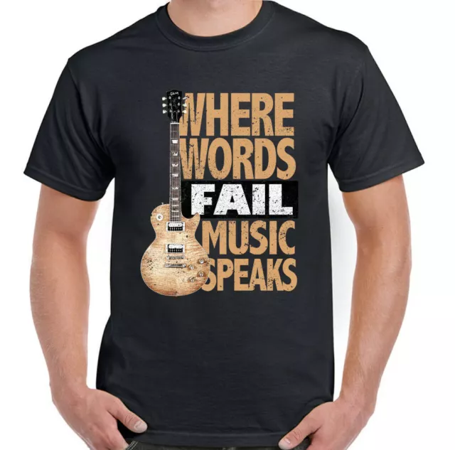 Guitar T-Shirt Acoustic Electric Bass Rock n Roll Music Speaks Mens Funny Band