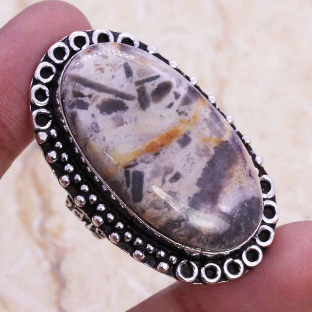 Alluring Picasso Jasper 925 Silver Plated Handmade Ring of US Size 7 Ethnic Gift