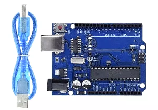 Placa Compatib Arduino UNO R3 MEGA328P - ATMEGA16U2 + Cable USB + 3 Tiras 40 Pin