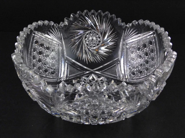 American Brilliant Period Cut Glass Bowl with Buzzsaws Center Hobstar Sawtooth