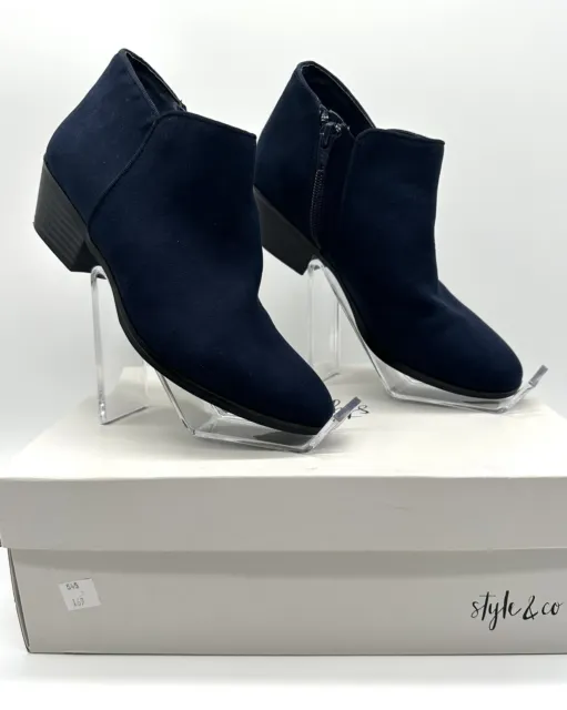 Style & Co Navy Blue Ankle Booties Women’s Size 5 M Zipper Closure NIB