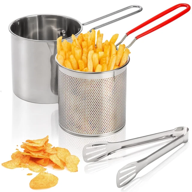 3 Pieces Pot with Strainer Basket, 18/8 Stainless Steel Deep Fry Pot