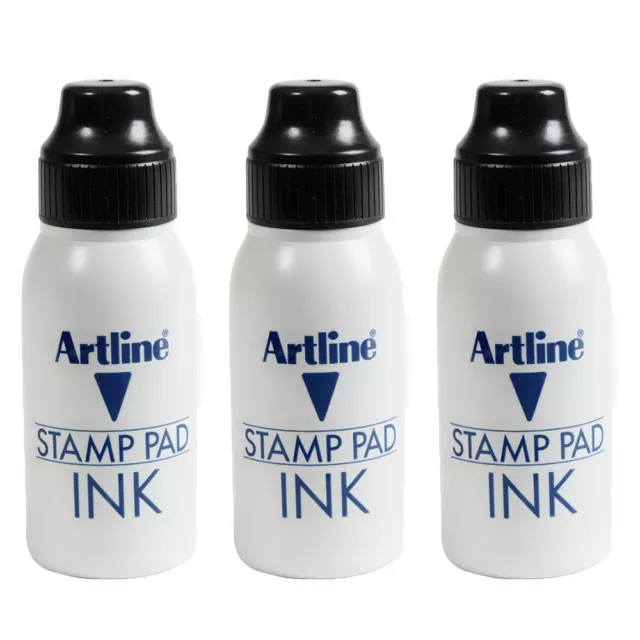 3 X Artline Stamp Pad Inks 50CC Stamp Pad Ink Refill - Black