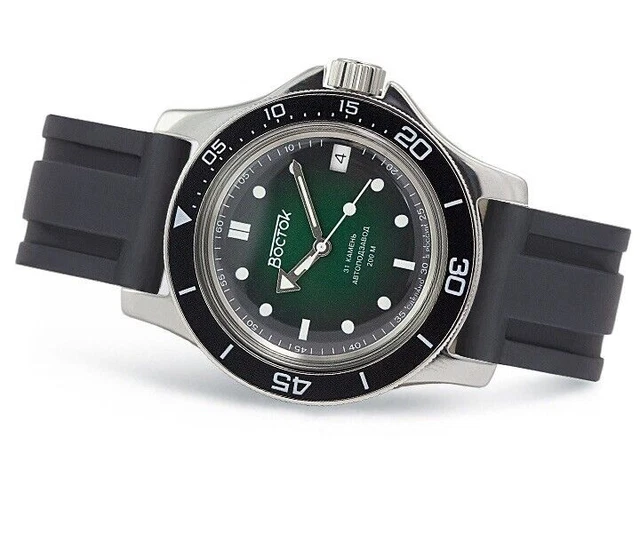 Nuovo orologio automatico da uomo Vostok Amphibian 13026А quadrante verde...