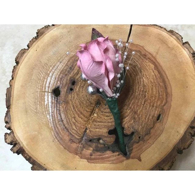 Men's Real Touch 5" Boutonniere Mauve Rose Pink Flower Groom Best Man Formal