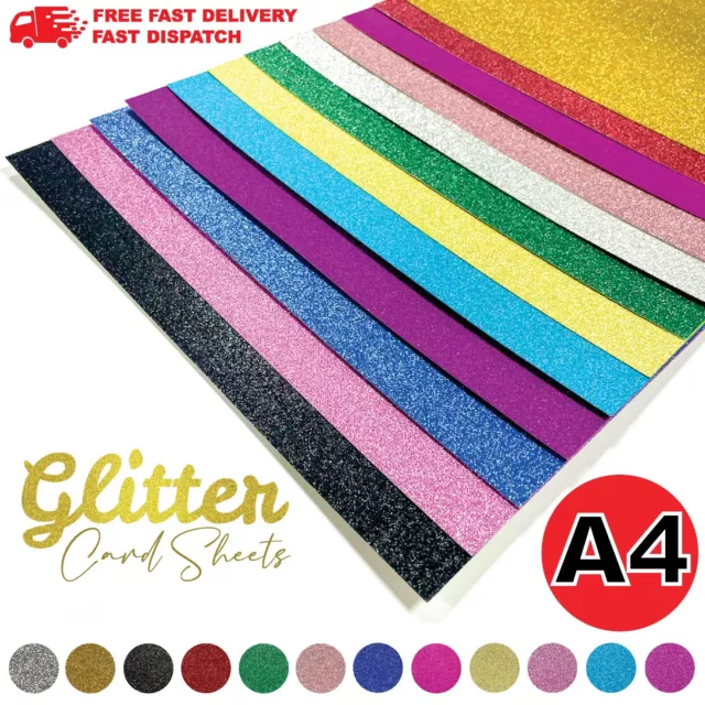 A4 Glitter Card Coloured Cardstock Premium Quality Low Shed 250gsm Crafts Mixed