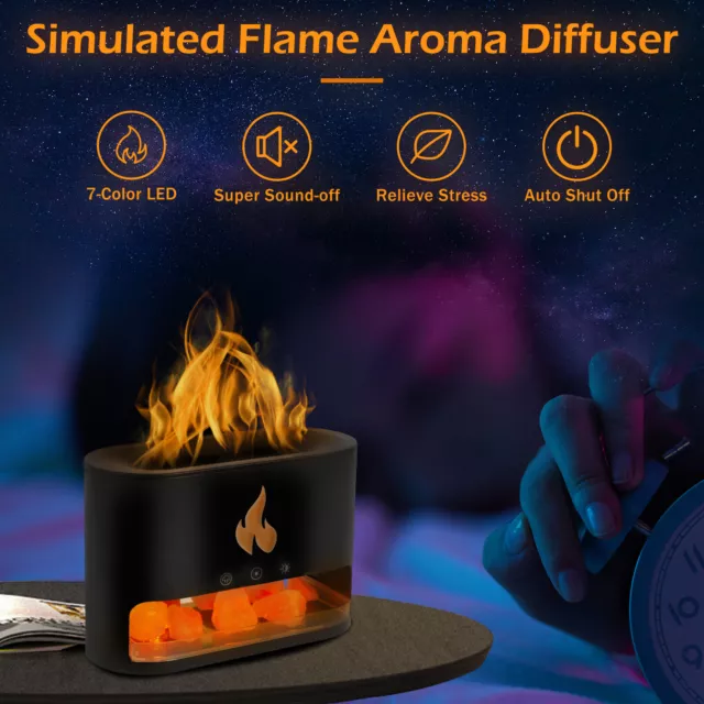 Flame Essential Oil Diffuser with 7 Colour Lights 25dB Silent Flame Effect Air ▦