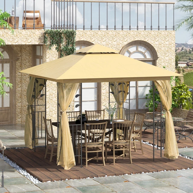 Outsunny Luxus Pavillon Gartenpavillon Partyzelt Festzelt Gartenzelt Pagode 3x3m 2