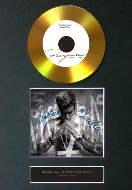 JUSTIN BIEBER Purpose Mounted Signed Autograph GOLD CD Print A4 #86