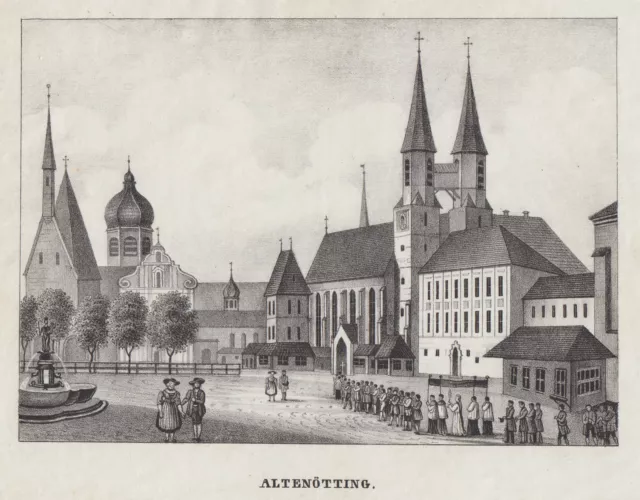 Altötting Obb. Original Lithografie J. Dilger 1840