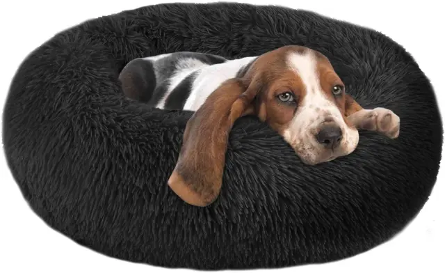 Calming Dog Bed Donut Cuddler Cat Bed Round Bed Large(24''x18'') Black New 2