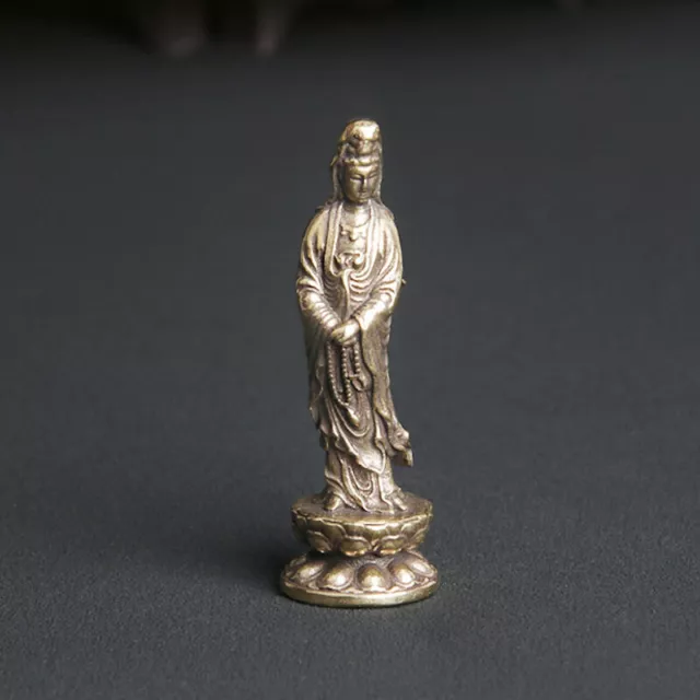 New Collectable Chinese Brass Carved Kwan-yin Guan Yin Buddha Exquisite Stat_>'