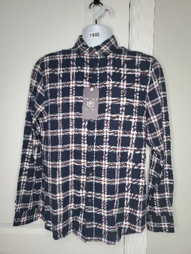 NWT Report Collection Men's Medium M Long Sleeve Navy Flannel Button Down Shirt