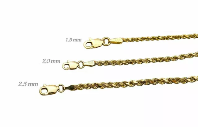 Solid 14k Yellow Gold 1.5-2.5mm Rope Chain Link Necklace Men Women 16"-30"