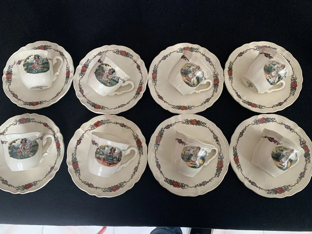 9 tasses  à café anciennes, Sarreguemines  Obernai, très bon état