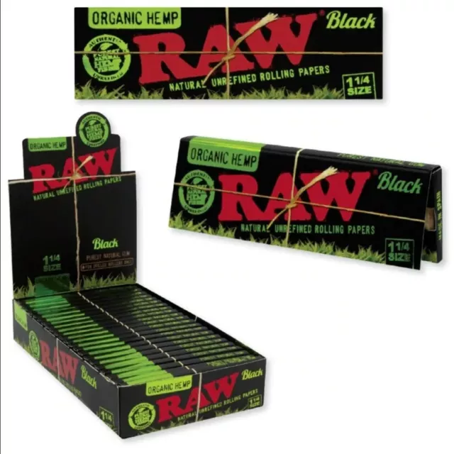 🔥Raw Black Organic Hemp Rolling Papers😎Sealed Box 1 1/4 Size - 24 Packs