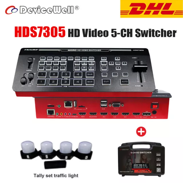 DeviceWell HDS7305 HD 5-CH Video Switcher 4*HDMI+1*DP input and 1*PGM/Multiview