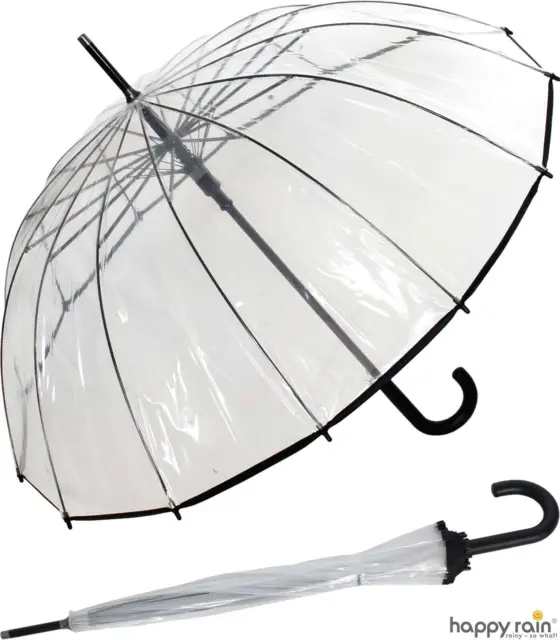 Regenschirm transparent durchsichtig Damen Stockschirm Automatik 14-teilig groß