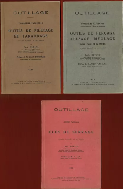 Outillage, Outils perçage, meulage, alésage bois filetage, serrage.. Duflos 1934